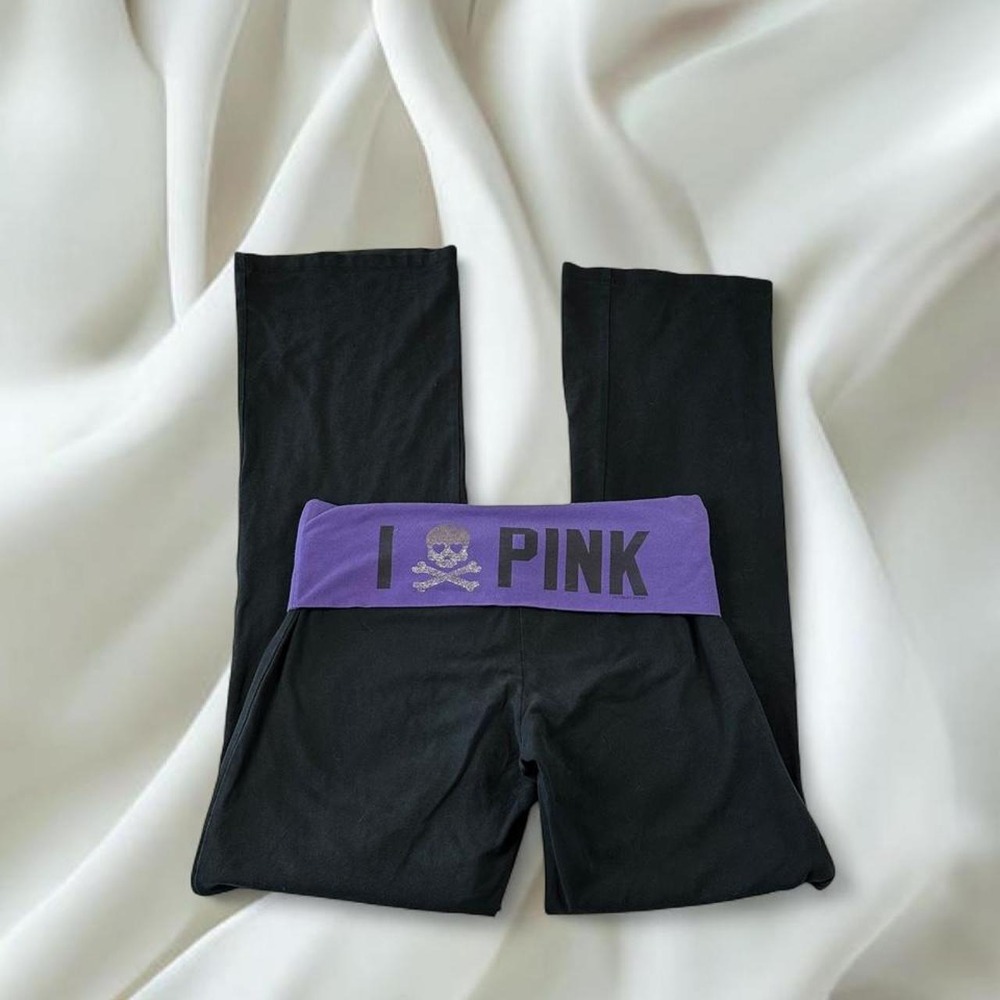 Rare Victoria's Secret‎ PINK purple skull foldover flare leggings y2k mcbling